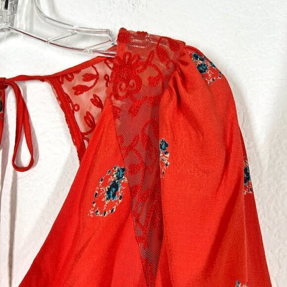 Free People Mini Dress Red Floral Print 2 - Picture 8 of 12